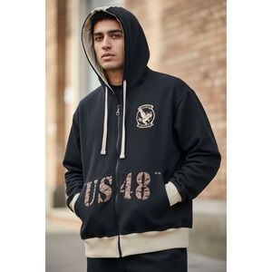 Anonymous Raider Jean Co Full Zip Up Black And Beige Hoodie  Y2K Vintage 3XL